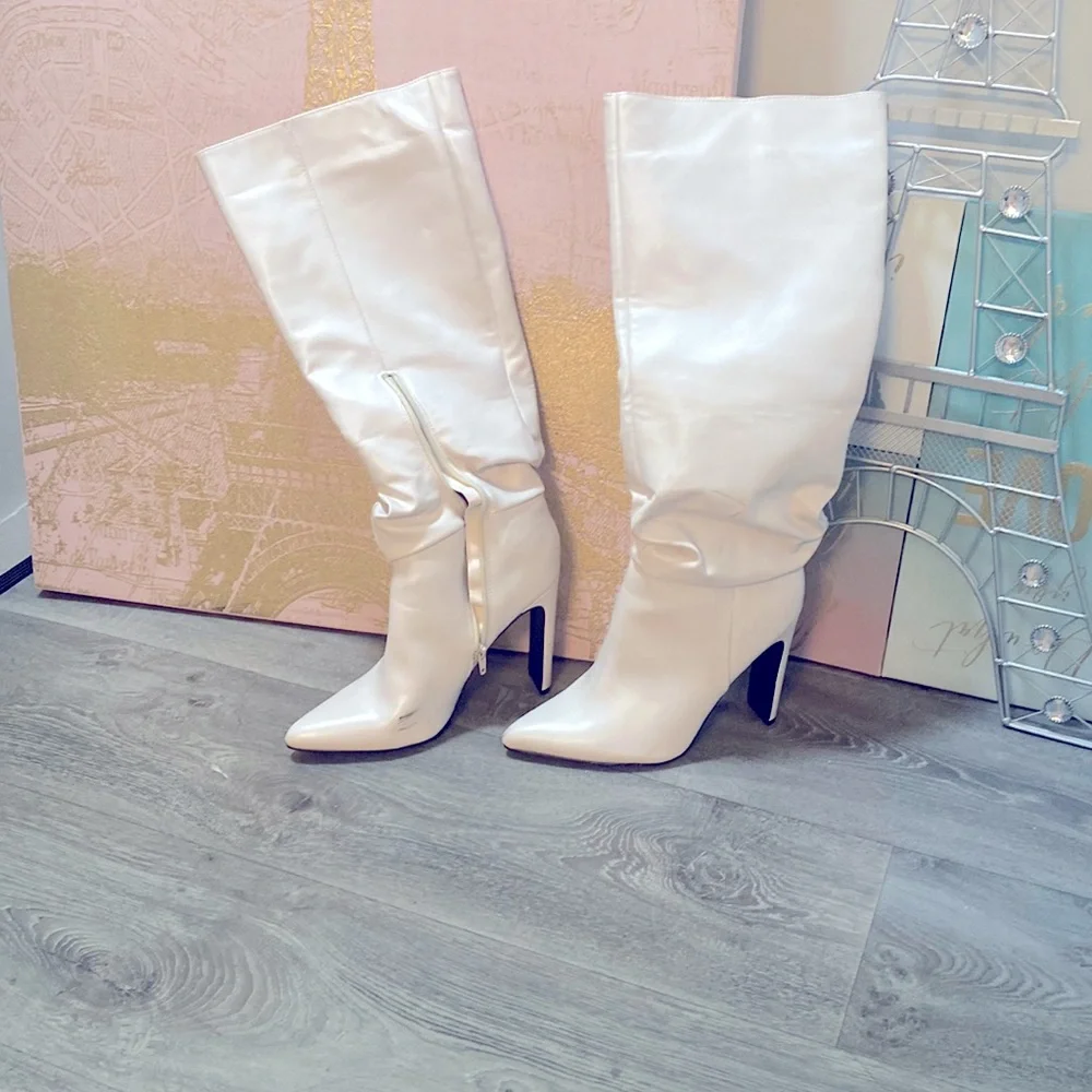 2 Pairs Stylish Cream and Black Women’s heeled knee high boots - Picture 1 of 2